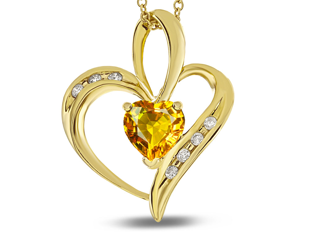 Star K Heart Shape 6mm Genuine Citrine Pendant Necklace