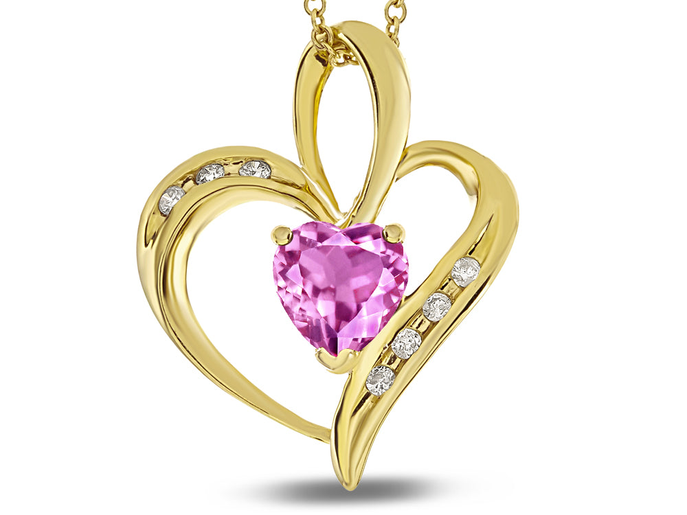 Star K Heart Shape 6mm Created Pink Sapphire Pendant Necklace