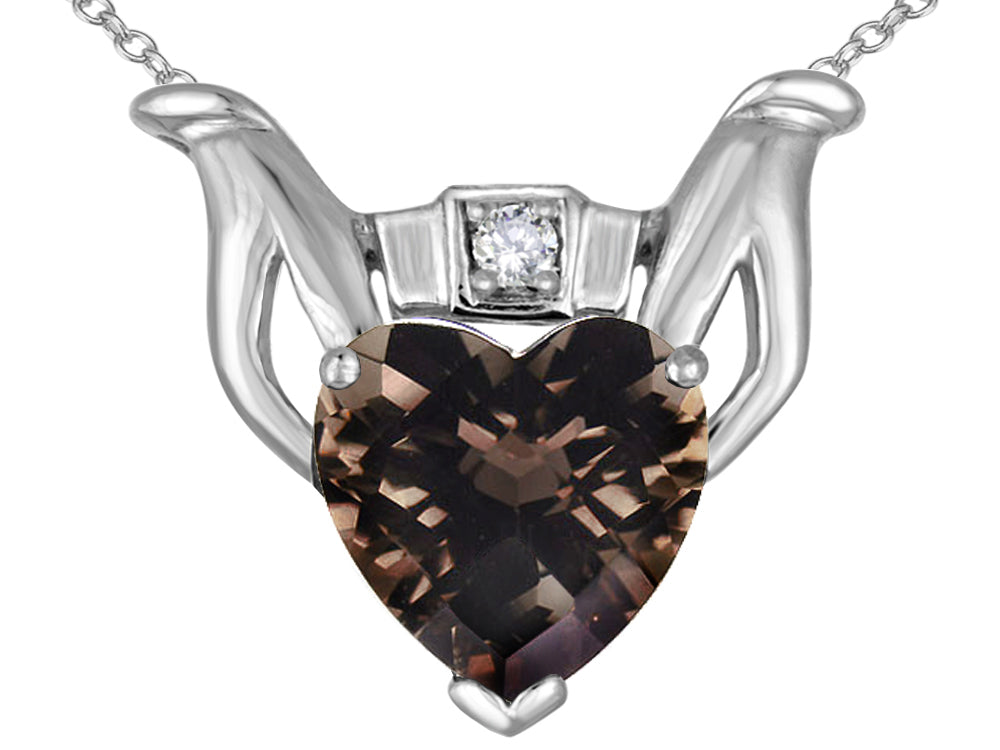 Star K Claddagh Love Pendant Necklace With 8mm Heart Smoky Quartz