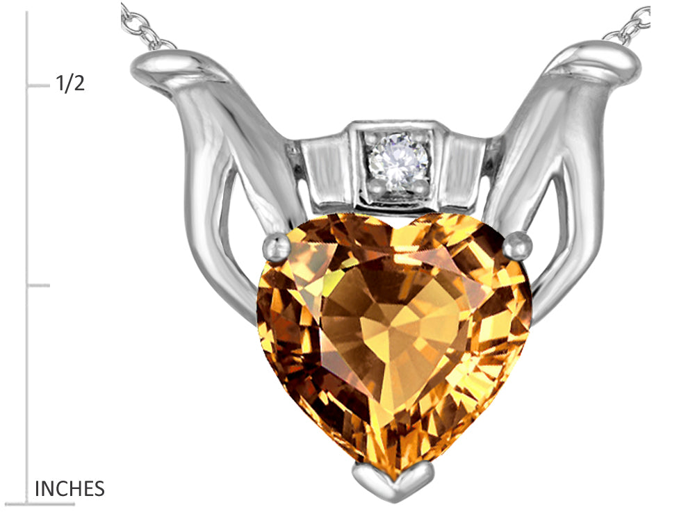 Star K Claddagh Love Pendant Necklace With 8mm Heart Simulated Imperial Yellow Topaz