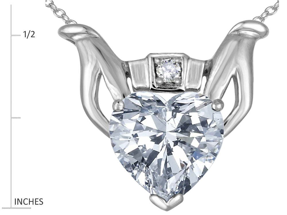 Star K Claddagh Love Pendant Necklace With 8mm Heart White Topaz