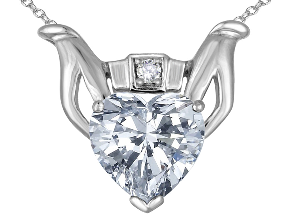 Star K Claddagh Love Pendant Necklace With 8mm Heart White Topaz