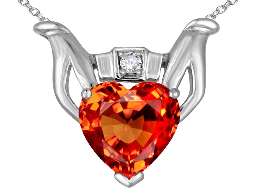 Star K Claddagh Love Pendant Necklace With 8mm Heart Simulated Mexican Fire Opal