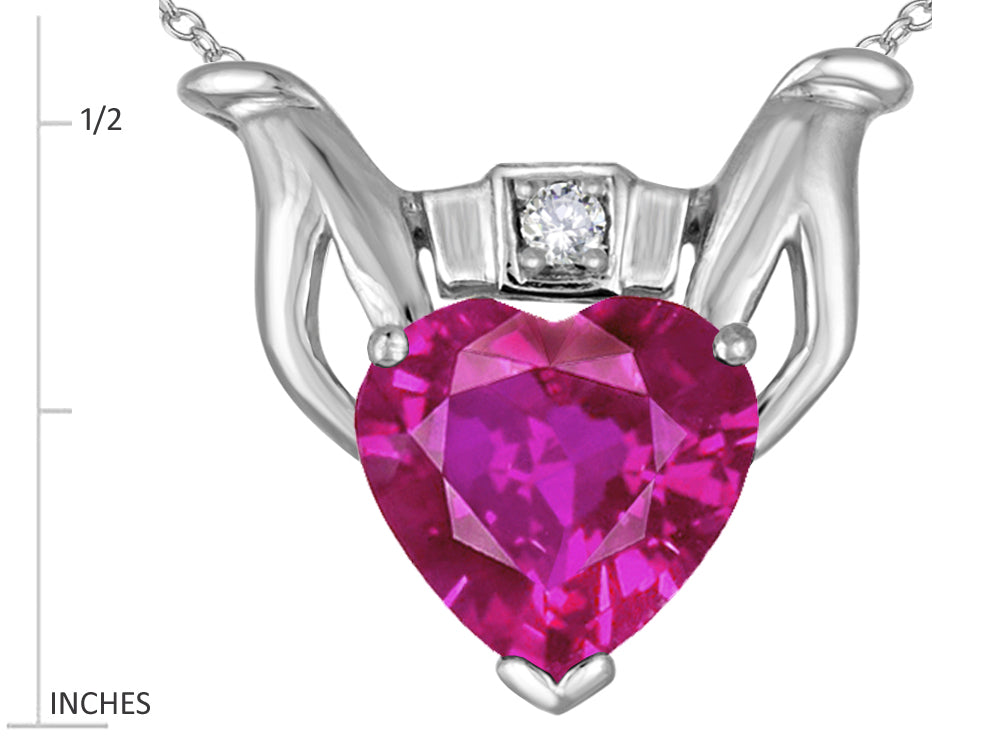 Star K Claddagh Love Pendant Necklace With 8mm Heart Simulated Pink Tourmaline