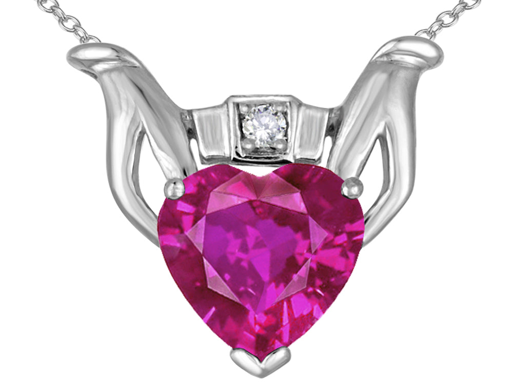 Star K Claddagh Love Pendant Necklace With 8mm Heart Simulated Pink Tourmaline