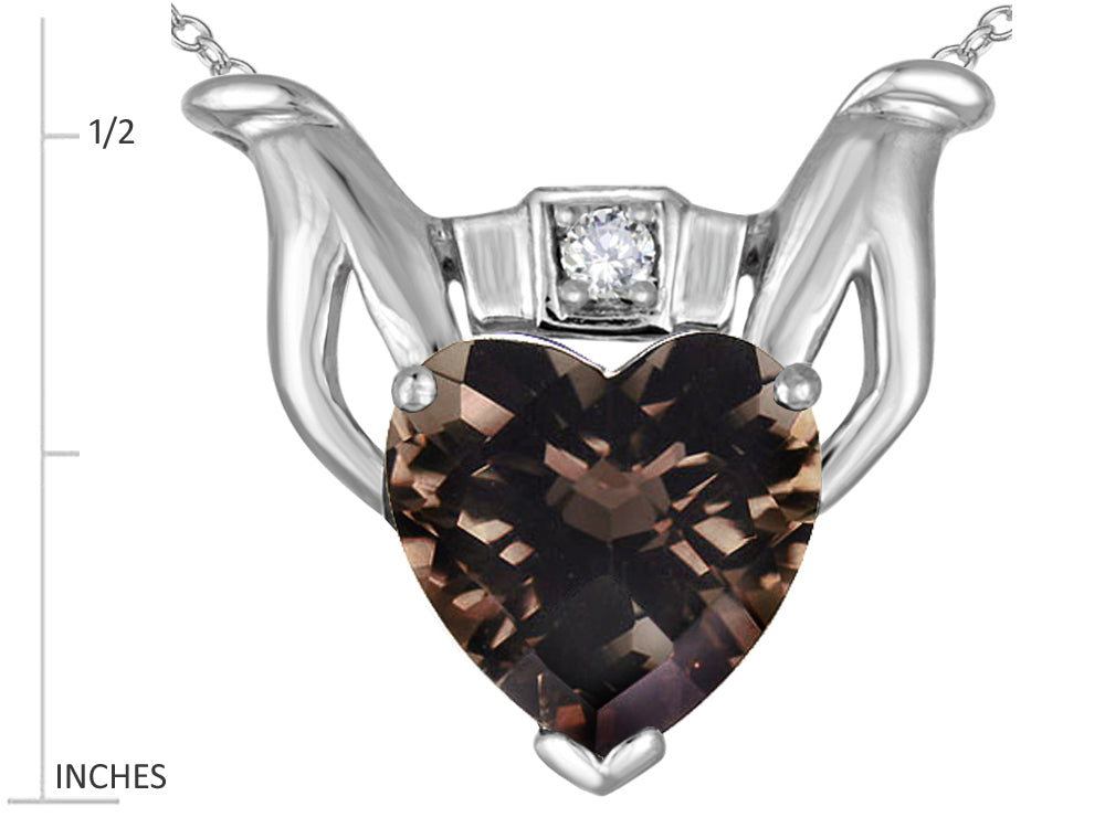 Star K Claddagh Love Pendant Necklace With 8mm Heart Smoky Quartz