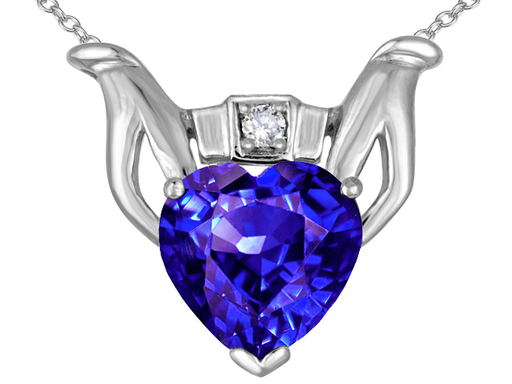 Star K Claddagh Love Pendant Necklace With 8mm Heart Simulated Tanzanite