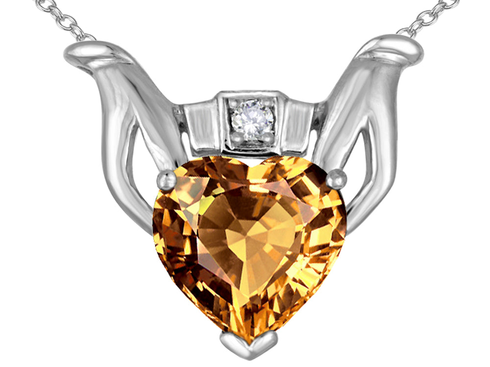 Star K Claddagh Love Pendant Necklace With 8mm Heart Simulated Imperial Yellow Topaz