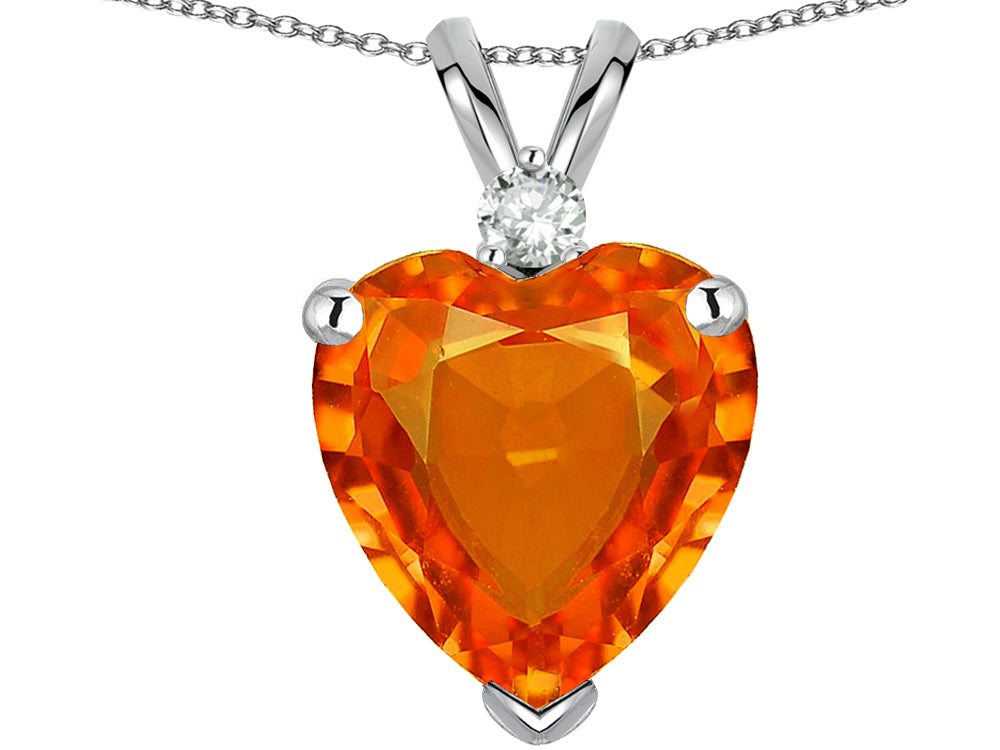 Star K 8mm Simulated Meixcan Fire Opal Heart Pendant Necklace