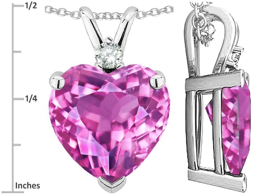 Star K 8mm Created Pink Sapphire Heart Pendant Necklace