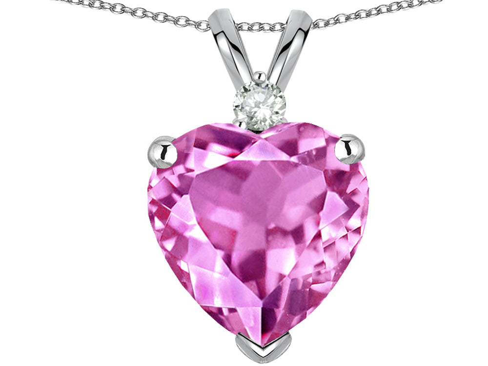 Star K 8mm Created Pink Sapphire Heart Pendant Necklace