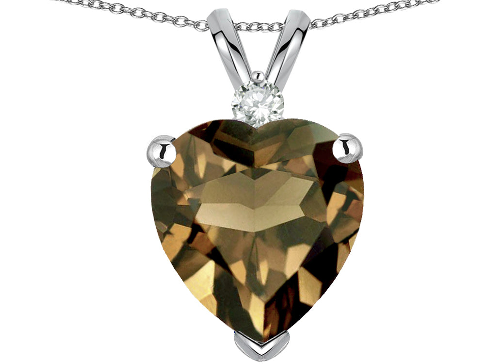 Star K 8mm Genuine Smoky Quartz Heart Pendant Necklace