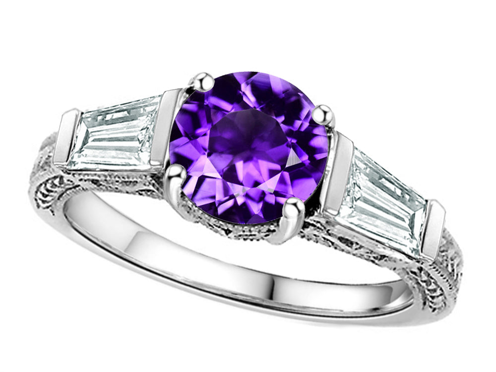 Star K Round 7mm Simulated Amethyst Engagement Ring