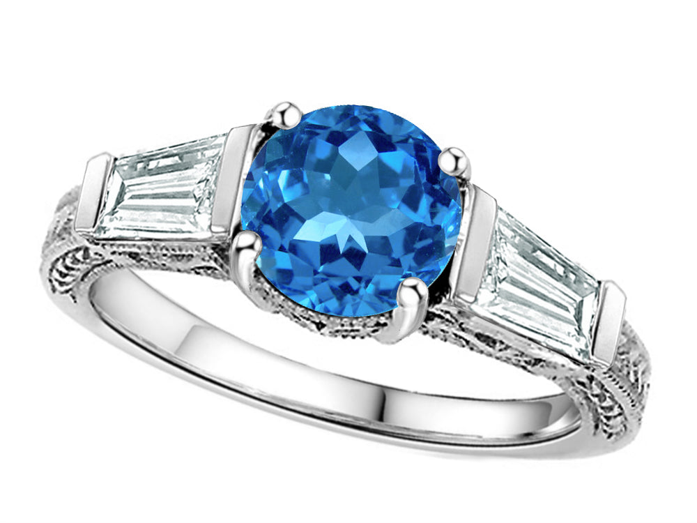 Star K Round 7mm Simulated Blue Topaz Engagement Ring