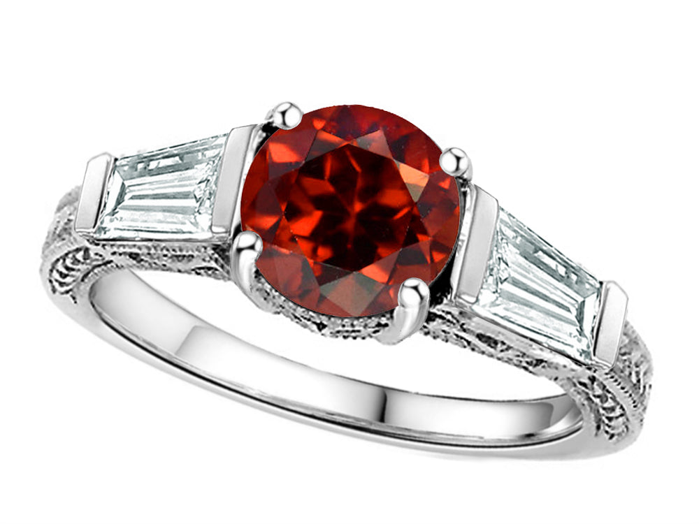 Star K Round 7mm Simulated Garnet Engagement Ring