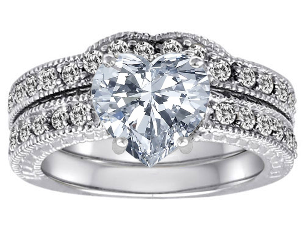 Star K 8mm Heart Shape Genuine White Topaz Wedding Set