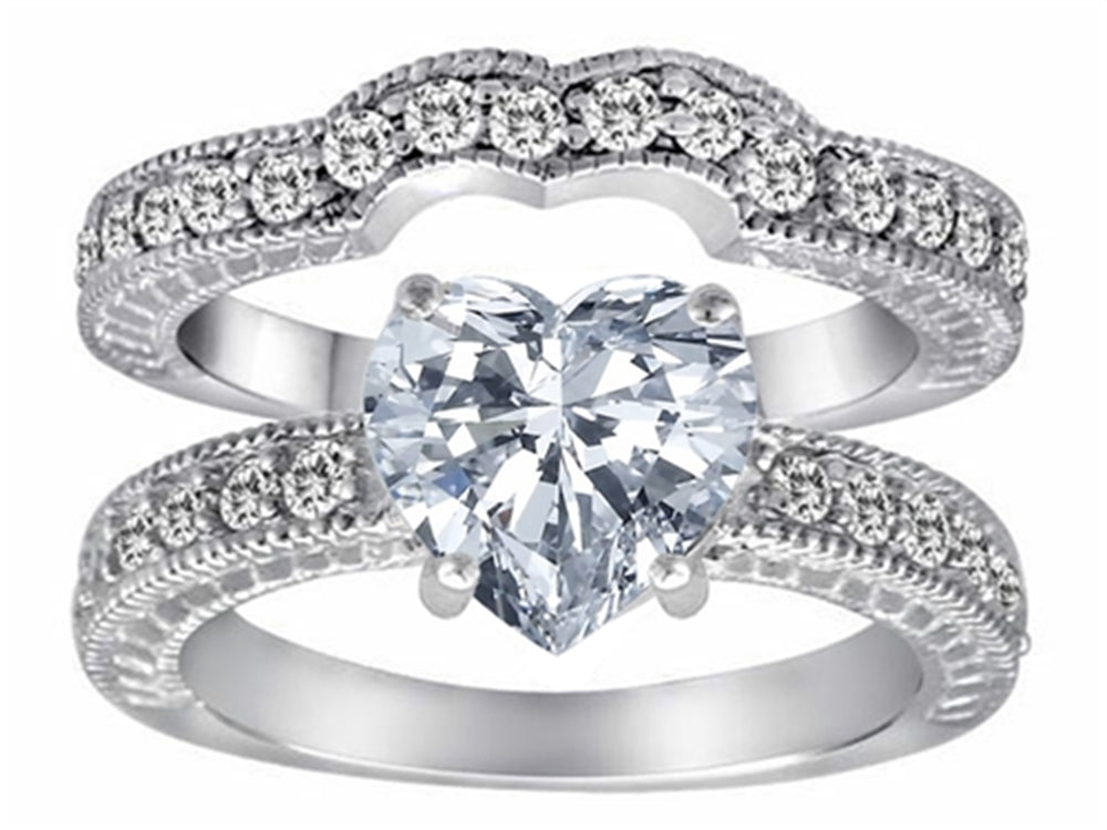Star K 8mm Heart Shape Genuine White Topaz Wedding Set