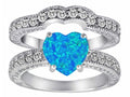 Star K 8mm Heart Shape Created Blue Opal Wedding Set