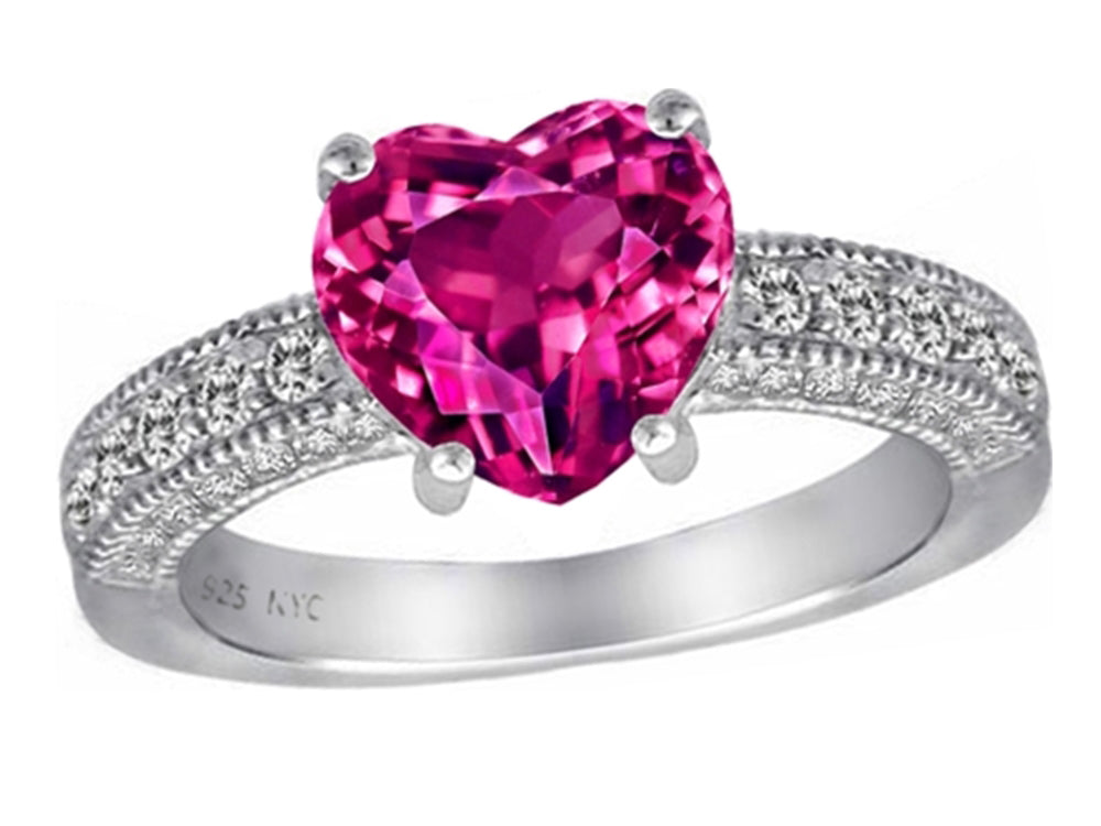 Star K 8mm Heart Shape Simulated Pink Tourmaline Ring