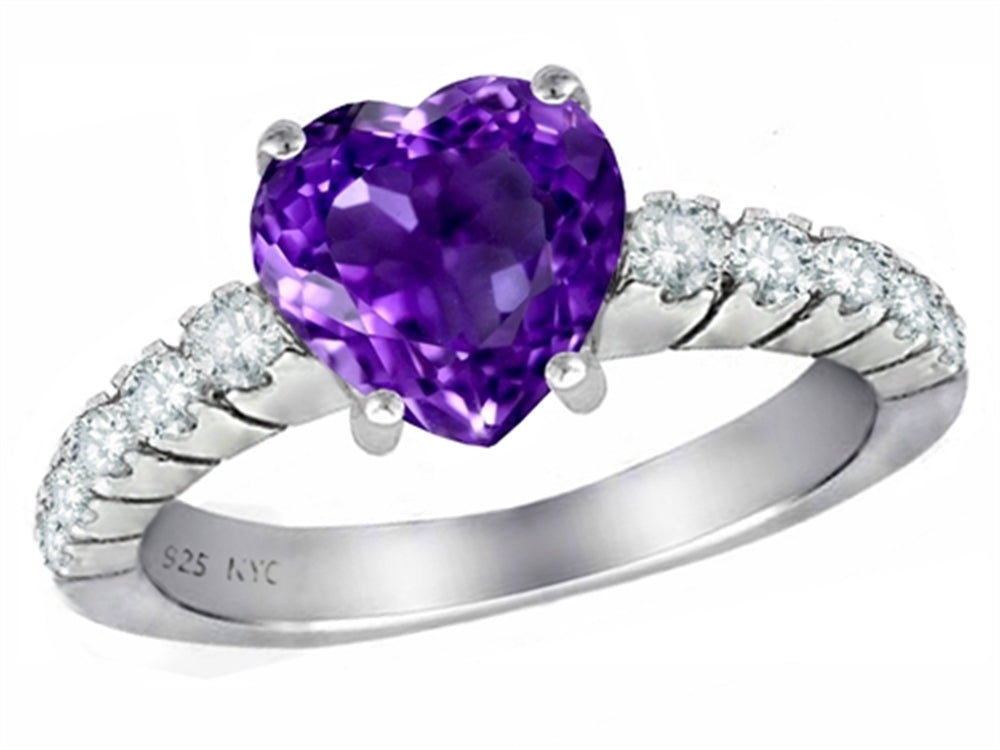 Star K 8mm Heart Shape Genuine Amethyst Ring
