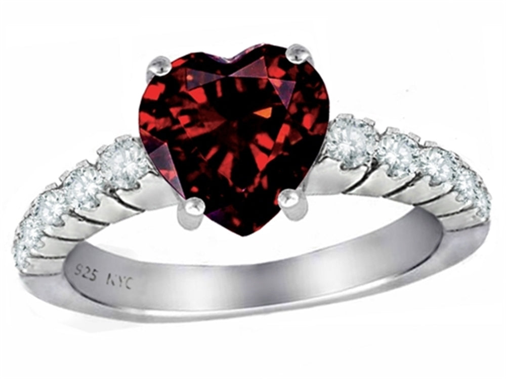 Star K 8mm Heart Shape Genuine Garnet Ring
