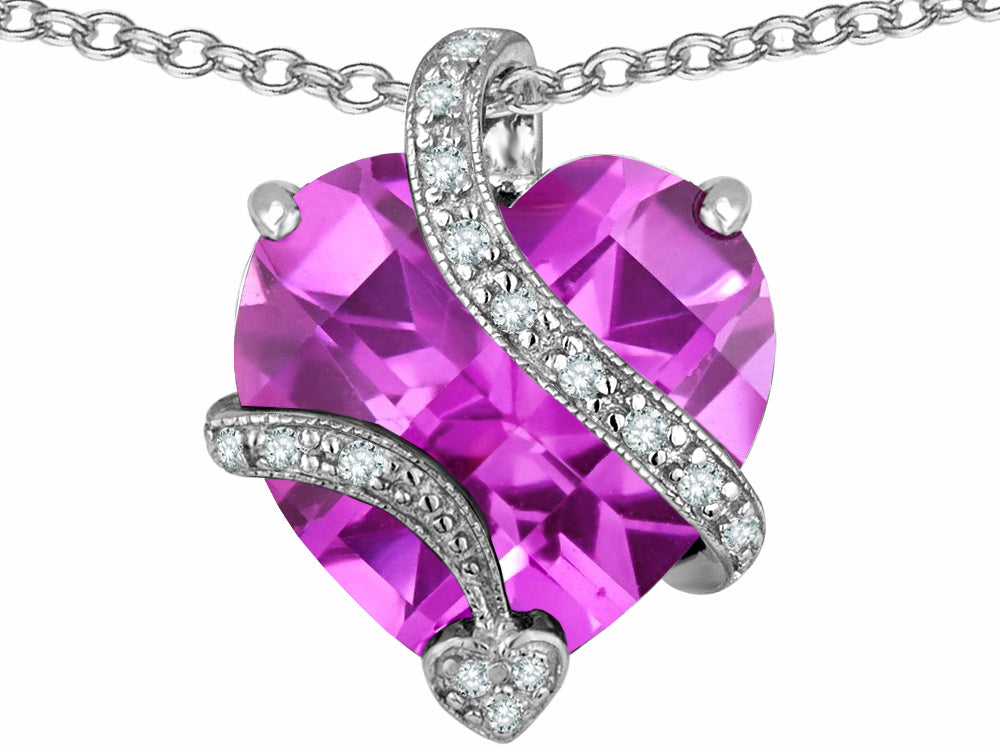 Star K Large 15mm Heart Shape Created Light Pink Sapphire Love Pendant Necklace