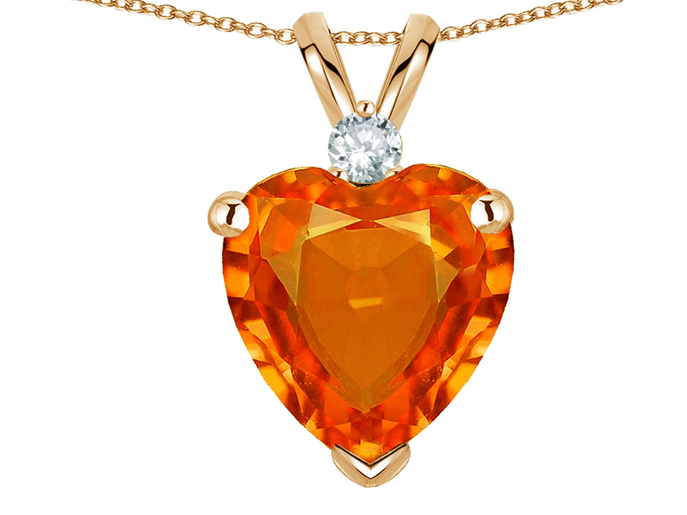 Star K 8mm Simulated Orange Mexican Fire Opal Heart Pendant Necklace