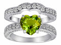 Star K 8mm Heart Shape Simulated Peridot and Cubic Zirconia Wedding Set