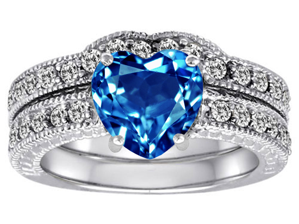 Star K 8mm Heart Shape Simulated Blue Topaz Wedding Set