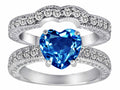 Star K 8mm Heart Shape Simulated Blue Topaz Wedding Set