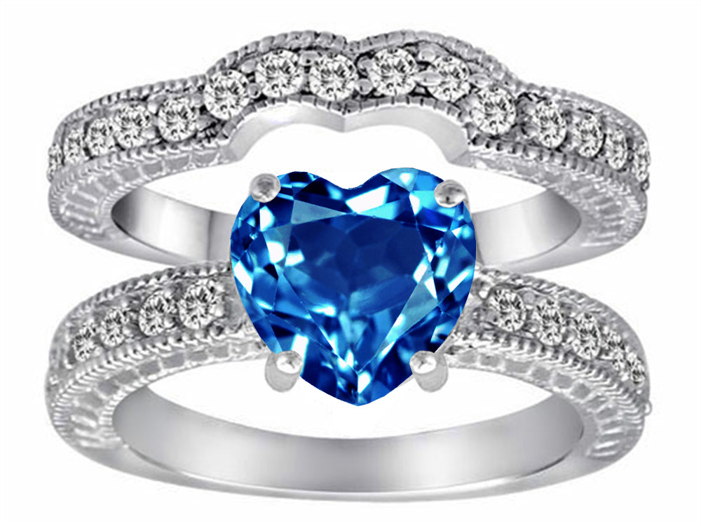 Star K 8mm Heart Shape Simulated Blue Topaz Wedding Set