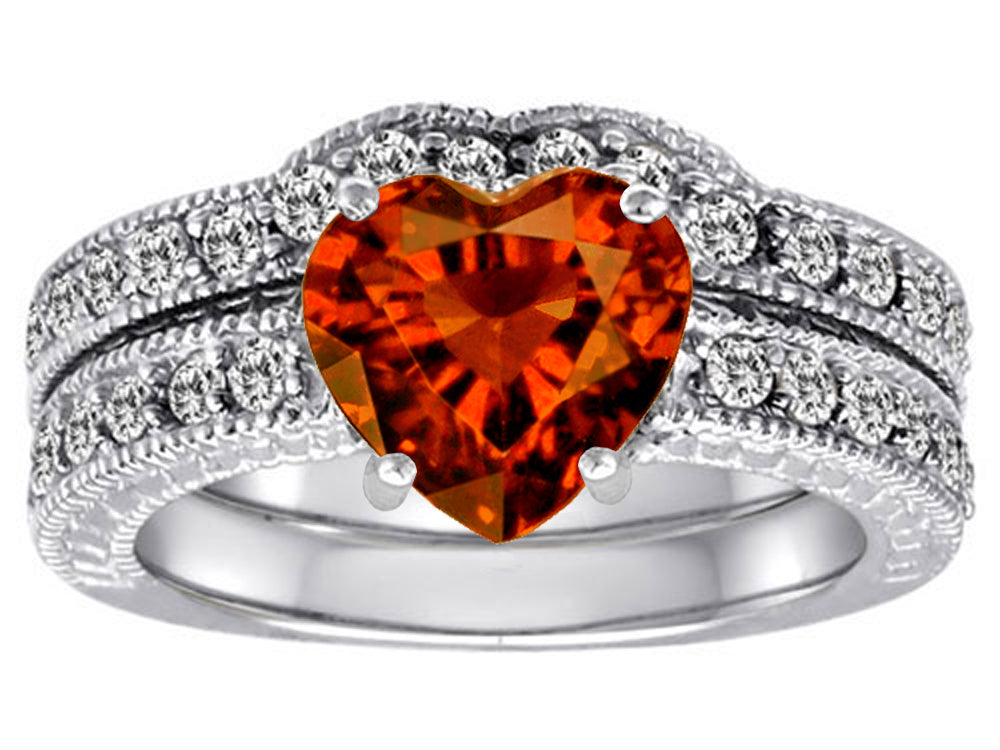 Star K 8mm Heart Shape Simulated Garnet Wedding Set