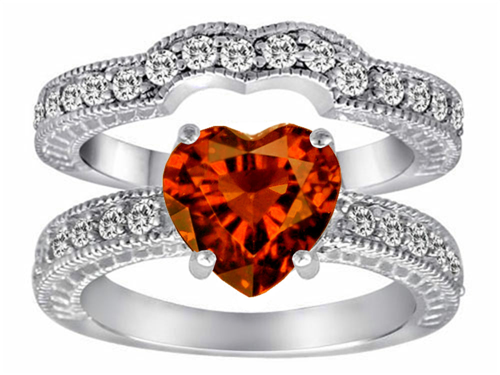 Star K 8mm Heart Shape Simulated Garnet Wedding Set