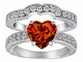 Star K 8mm Heart Shape Simulated Garnet Wedding Set