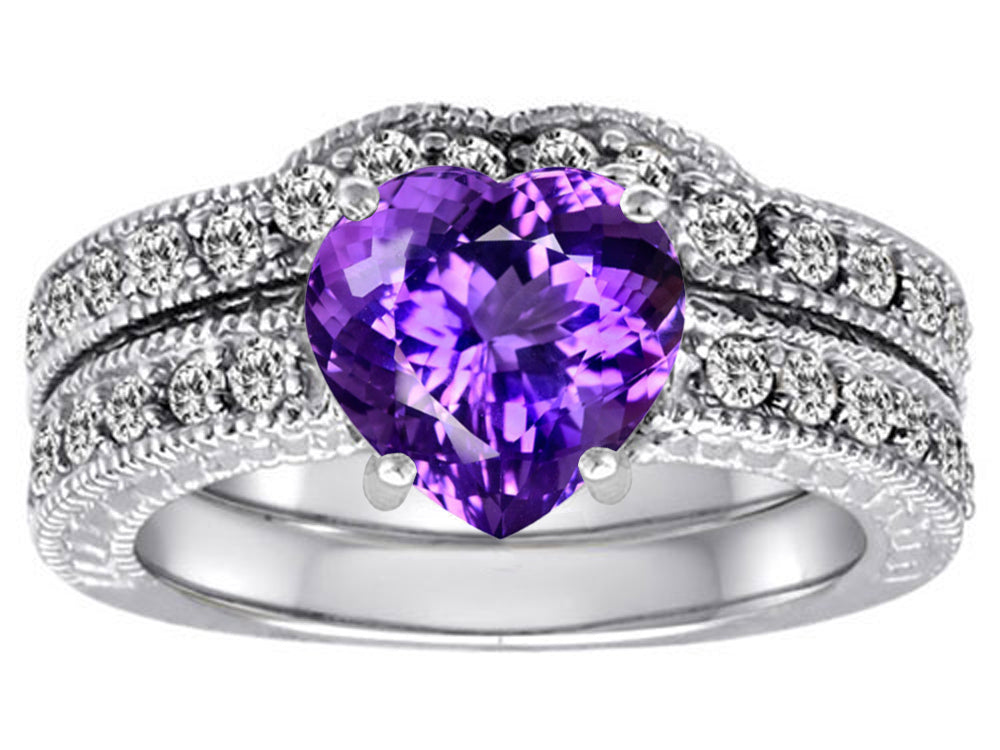 Star K 8mm Heart Shape Simulated Amethyst Wedding Set