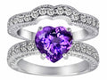 Star K 8mm Heart Shape Simulated Amethyst Wedding Set