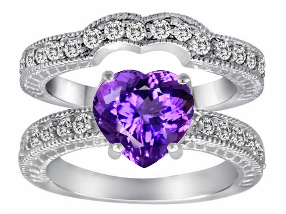 Star K 8mm Heart Shape Simulated Amethyst Wedding Set