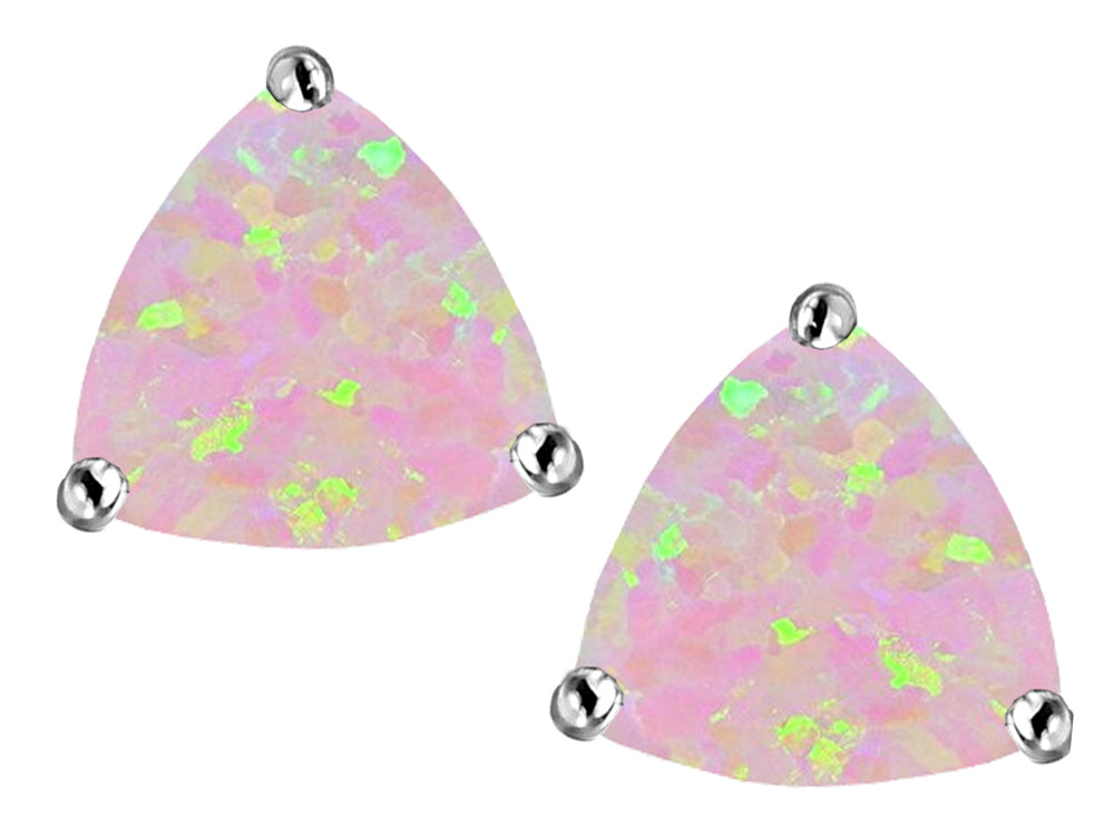 Star K Trillion 7mm Pink Created Opal Earrings Studs