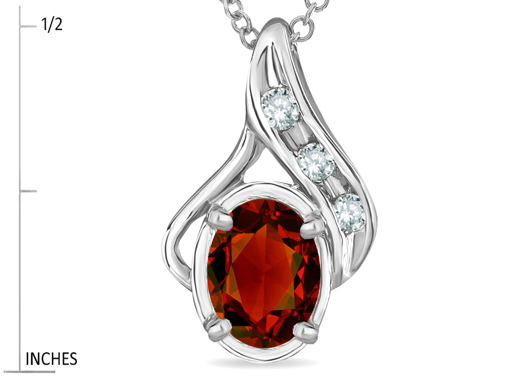 Star K Oval 7x5mm Genuine Garnet Drop Pendant Necklace