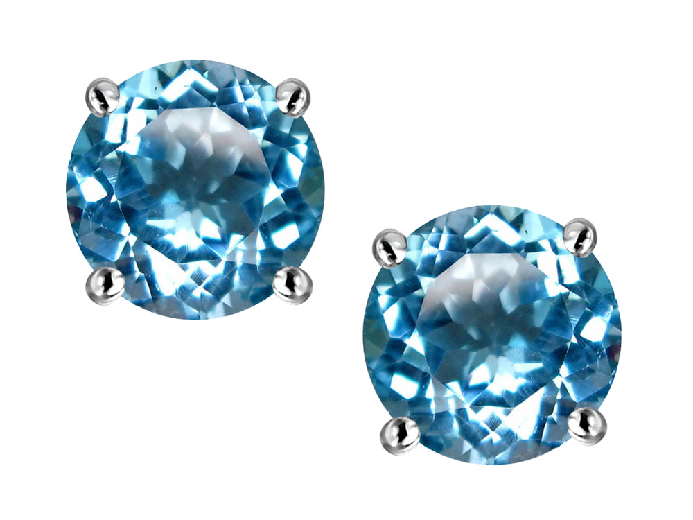Star K Round 6mm Genuine Blue Topaz Classic Screw Back Stud Earrings