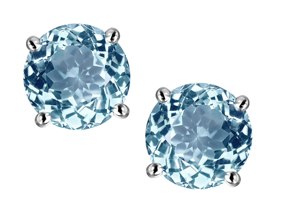 Star K Round 6mm Simulated Aquamarine Classic Screw Back Stud Earrings