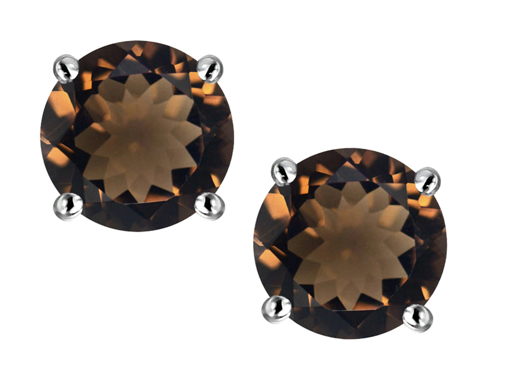 Star K Round 6mm Genuine Smoky Quartz Classic Screw Back Stud Earrings