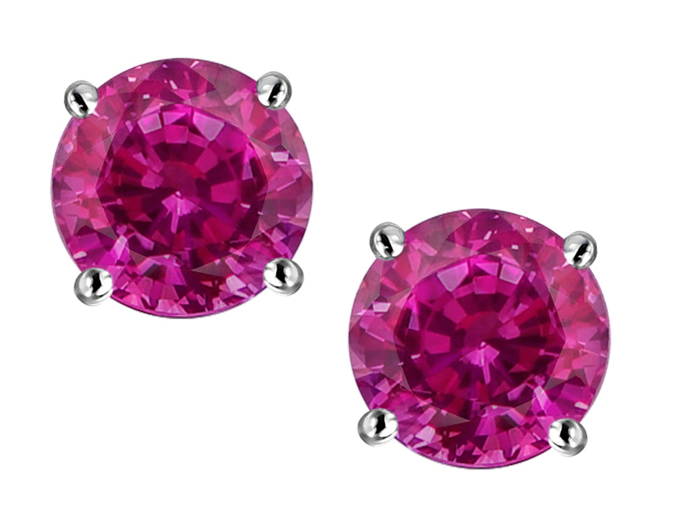 Star K Round 6mm Simulated Pink Tourmaline Classic Screw Back Stud Earrings