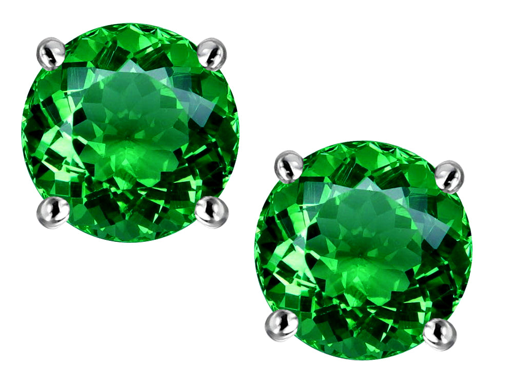Star K Round 7mm Simulated Emerald Classic Screw Back Stud Earrings