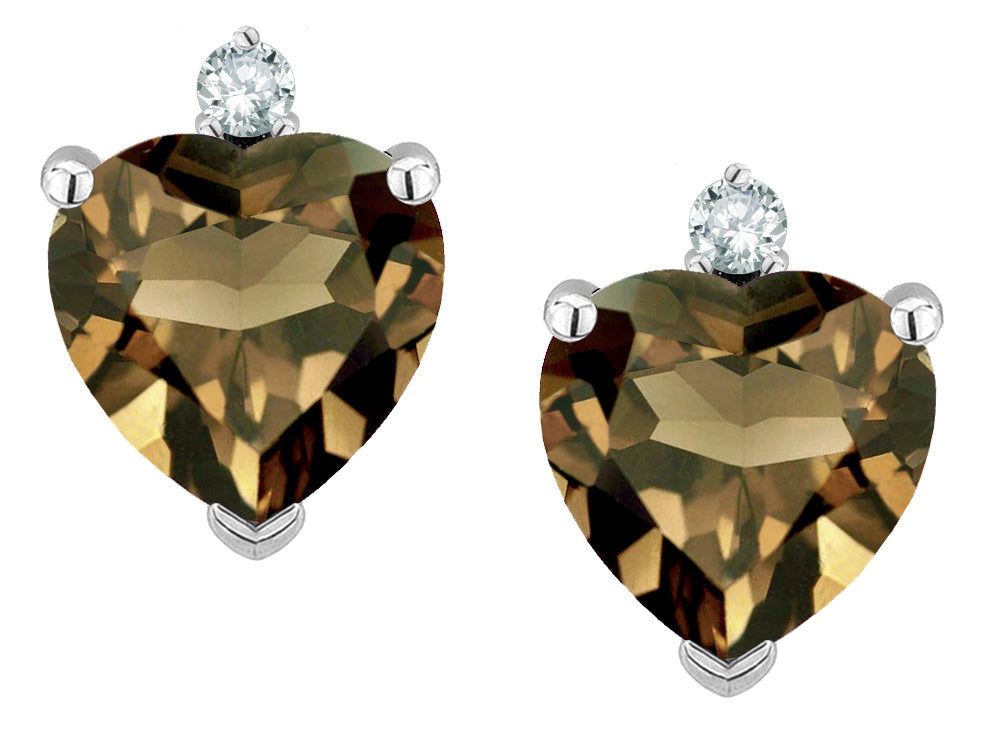 Star K Heart Shape 7mm Genuine Smoky Quartz Earrings Studs