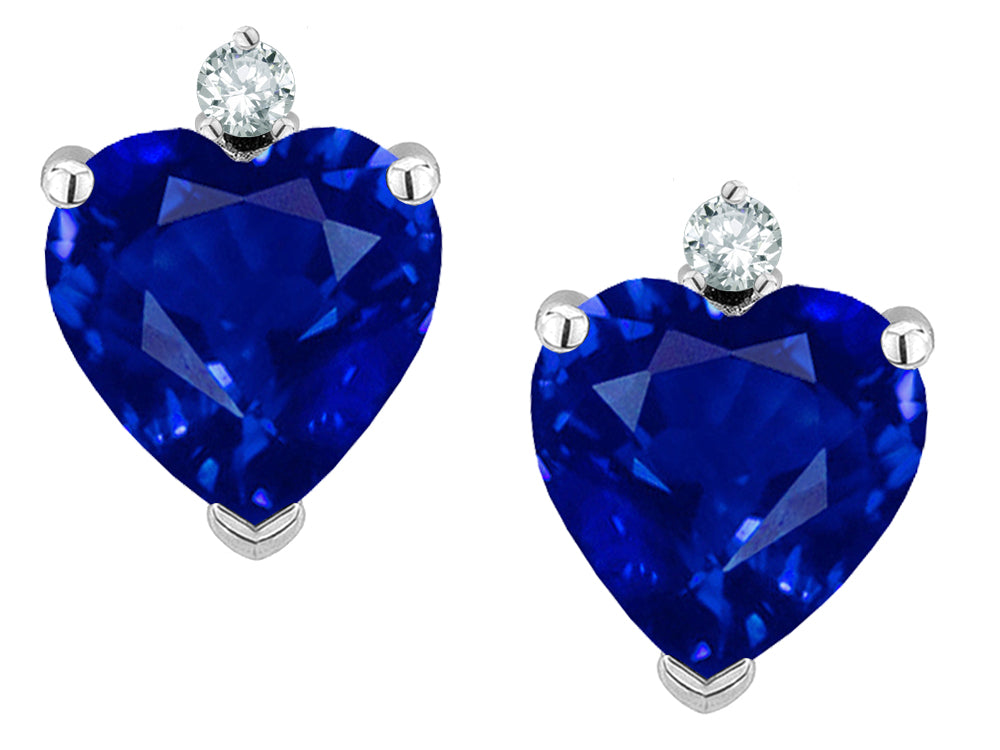 Star K Heart Shape 7mm Created Sapphire Friction Backs Earrings Studs