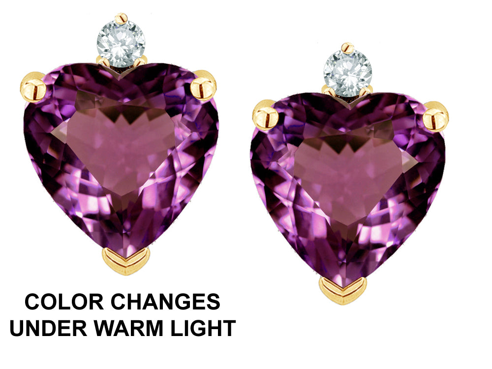 Star K Heart Shape Simulated Alexandrite Earrings Studs