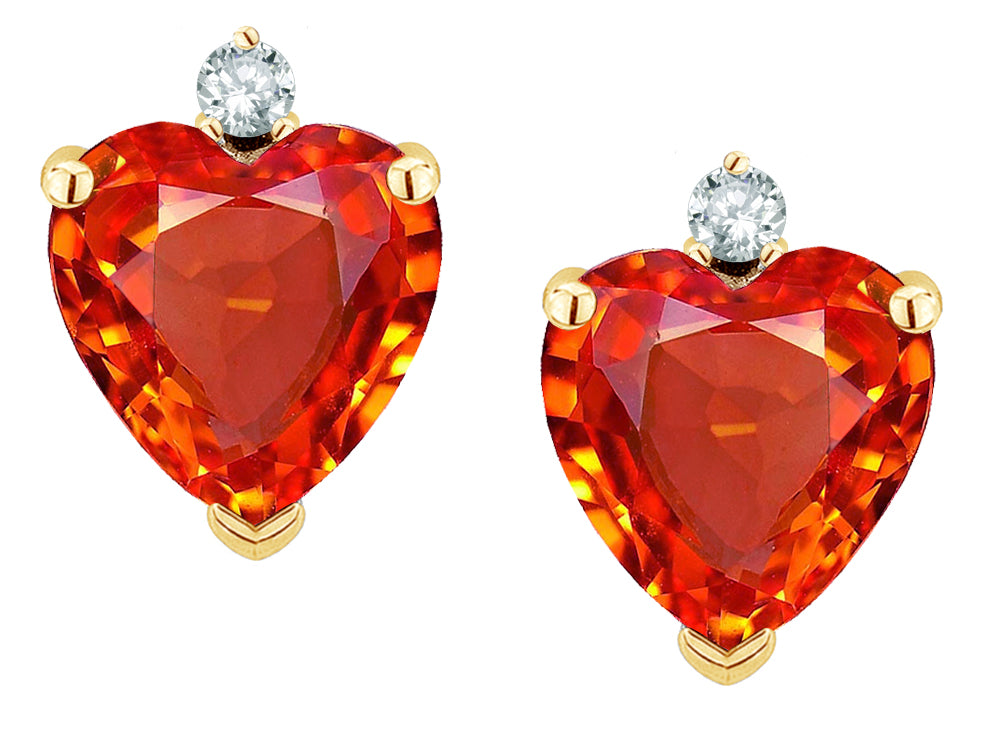 Star K Heart Shape Simulated Orange Mexican Fire Opal Earrings Studs