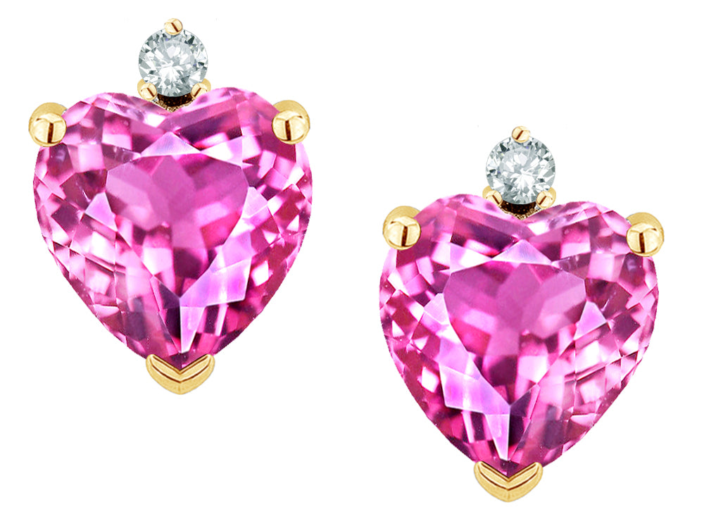 Star K Heart Shape Created Pink Sapphire Earrings Studs