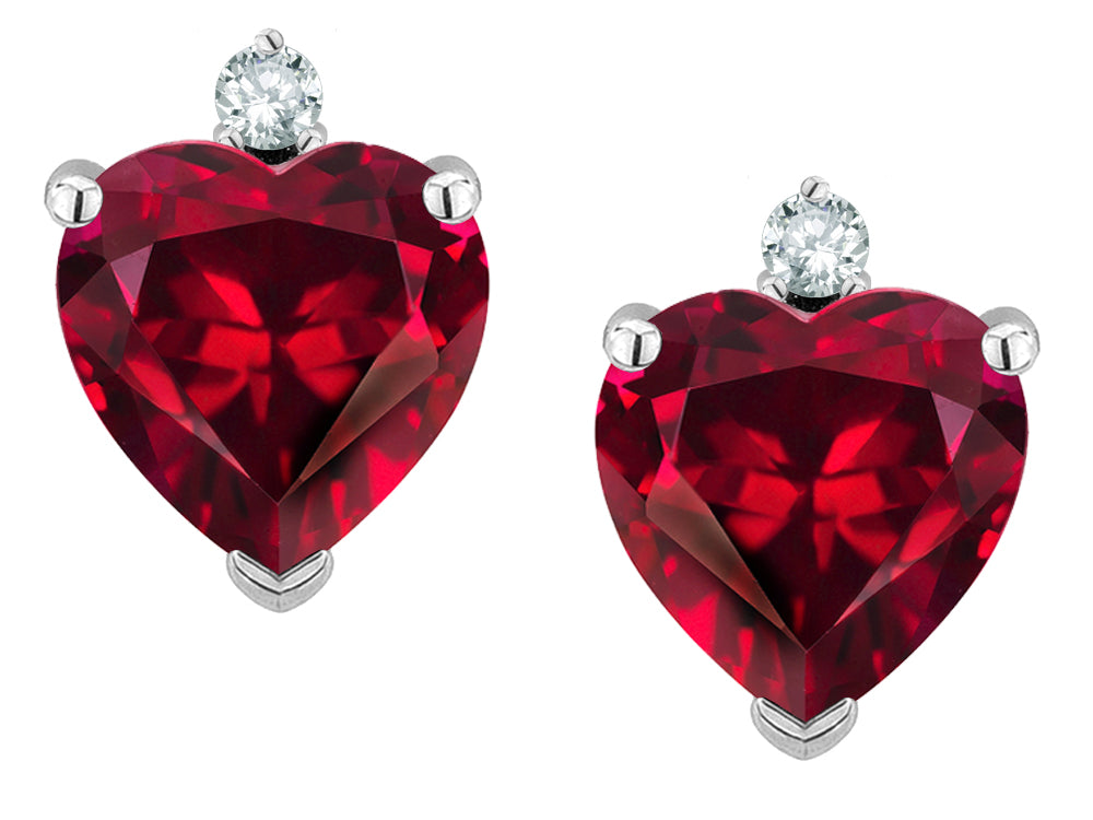 Star K Heart Shape Created Ruby Earrings Studs